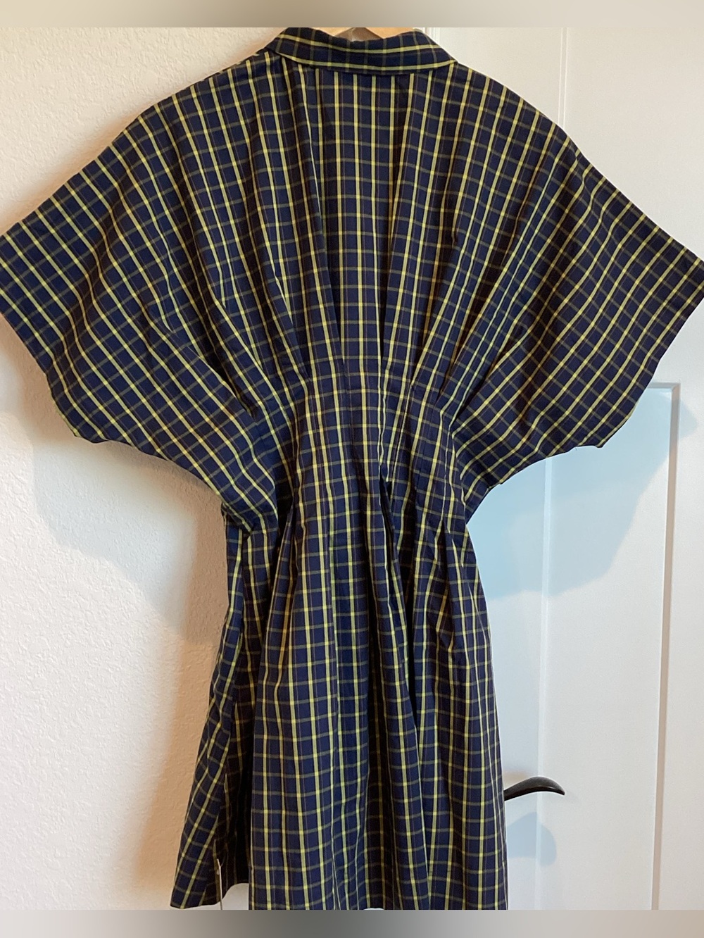 Exquise Tobie Collared Button-Down Mini Shirt Dress Anthropologie Navy Plaid NEW - Picture 13 of 15